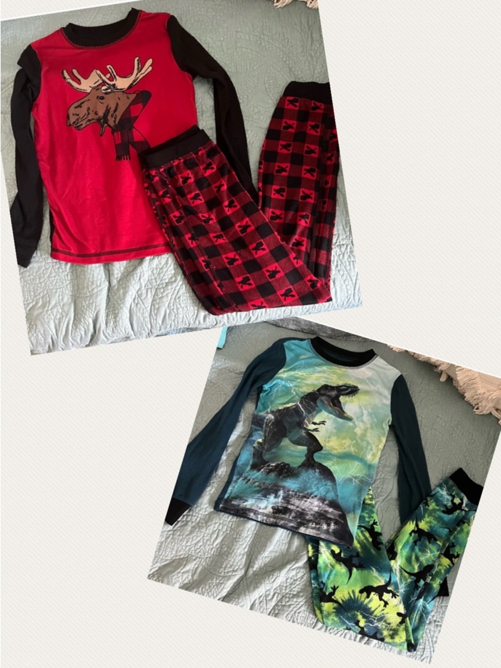 Cuddl Duds Moose & Dinosaur Pajama Sets